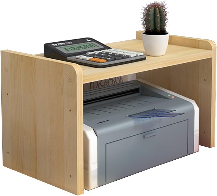 YUMU Desk Solid Wooden Printer Shelf Stand Riser with Storage for Office and Home 17.7''L 11.8''W 13''H CY1030-01(Beige)