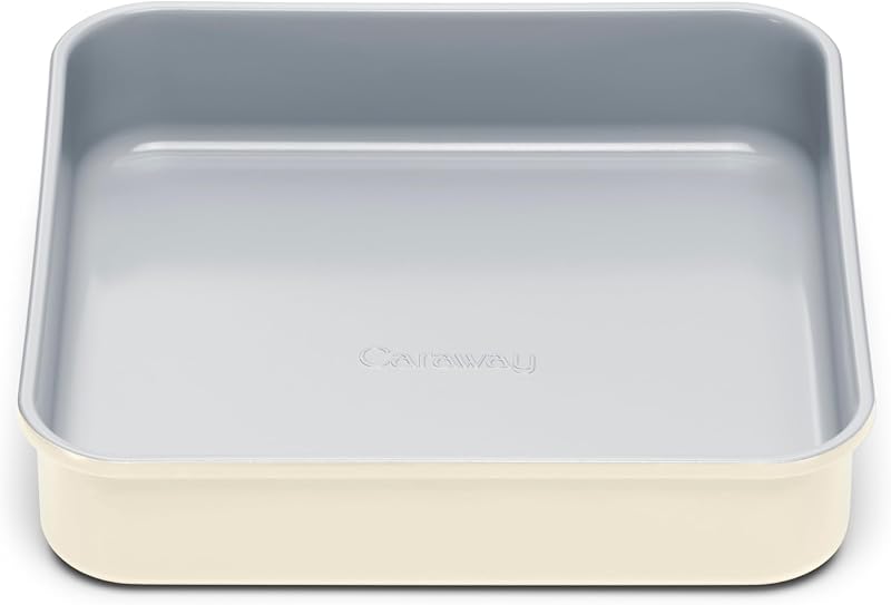 Caraway 9" Non-Stick Ceramic-Coated Square Pan | Naturally Slick Ceramic Coating, Non-Toxic, PTFE and PFOA Free, Perfect for Brownies, Lemon Bars, Cakes, and More, Cream