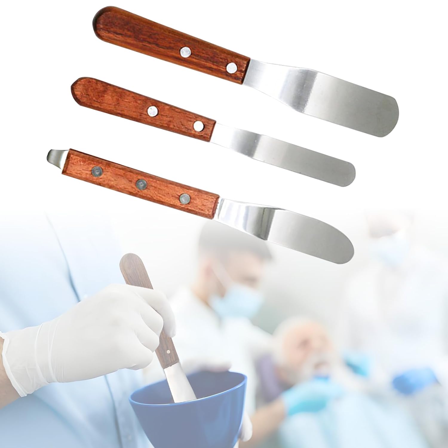 5 PCS 8"L Dental Mixing Plaster Spatula with Wooden Handle - Stainless Steel Alginate Modeling Carver for Dentist Clinic Lab, Waxing Instruments (2#, 5 Pack)