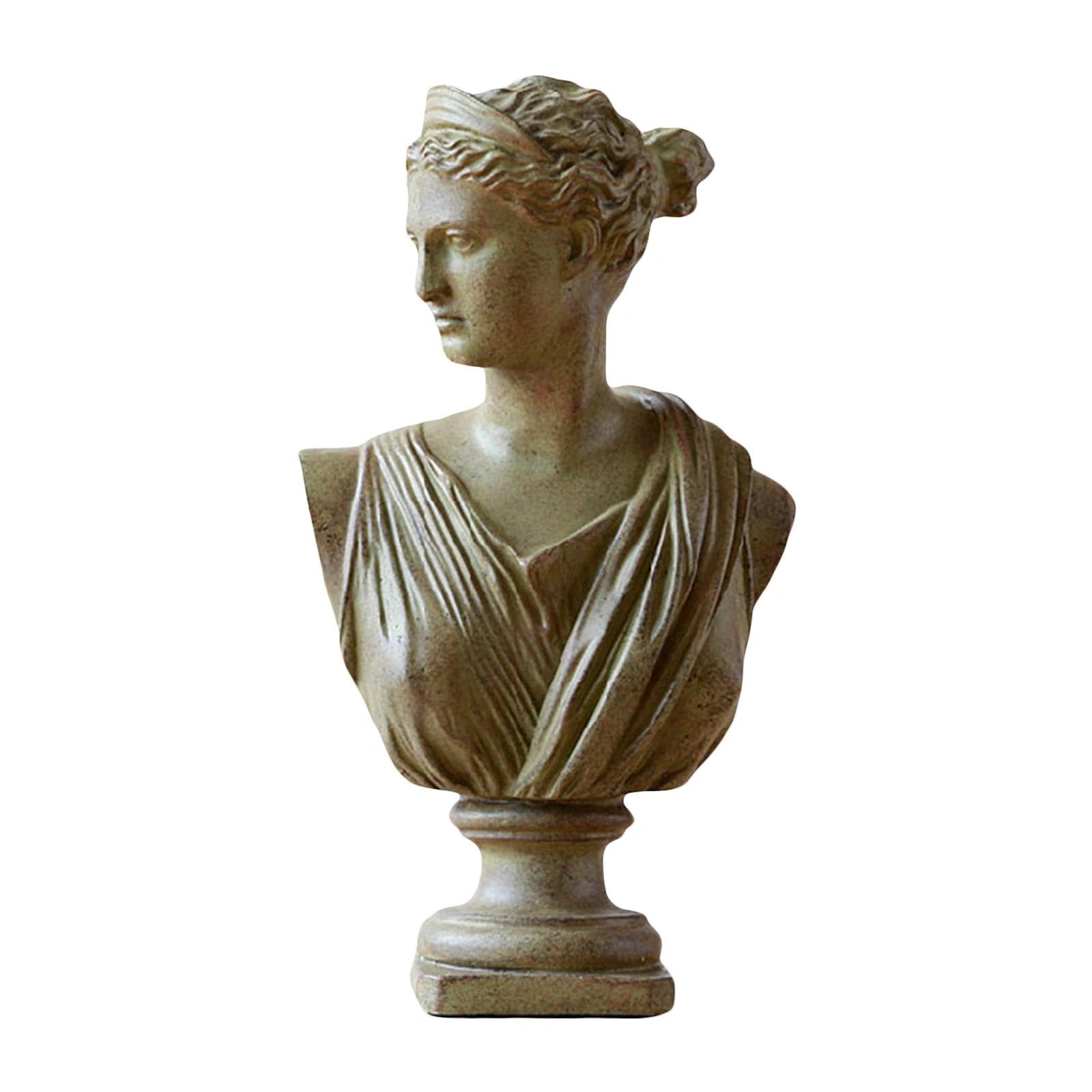 Buste Apollo ou déesse en résine - Sculpture blanche classique comme figurine décorative pour salon, bibliothèque et étagère (cuivre)