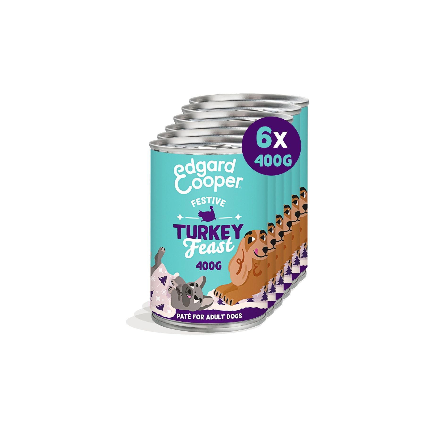 Edgard Cooper Adult Wet Dog Food Tin, Festive Turkey Feast, 6 x 400g tin, Grain Free, Fresh meat, High Protein Natural Ingredients