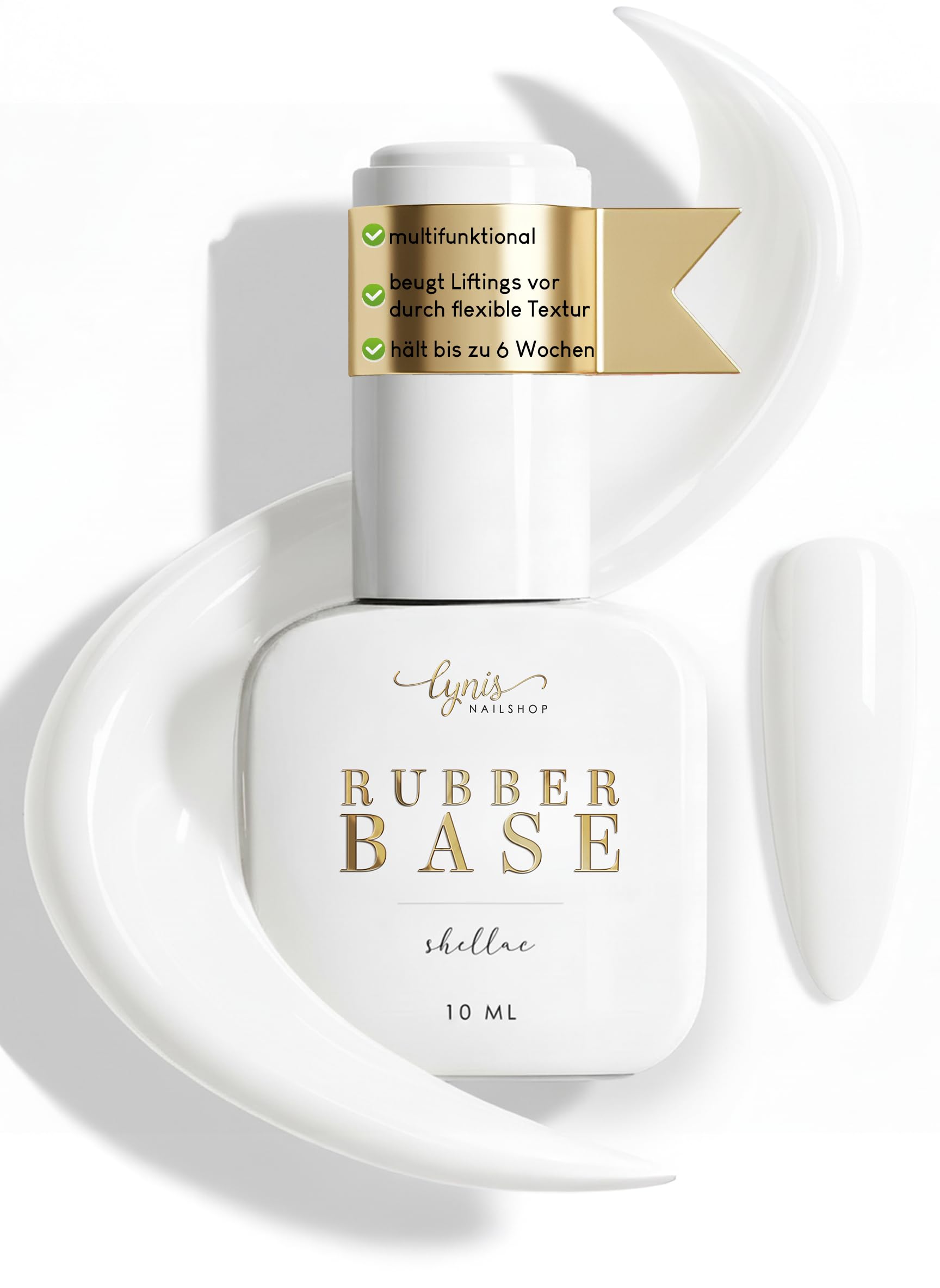 Rubber Base Gel Weiß White 7,3ml als flexibles Aufbaugel · Rubber Gel, Grundiergel · UV & LED · Ideal für Naturnagelverstärkung · Lynis-Nailshop.de
