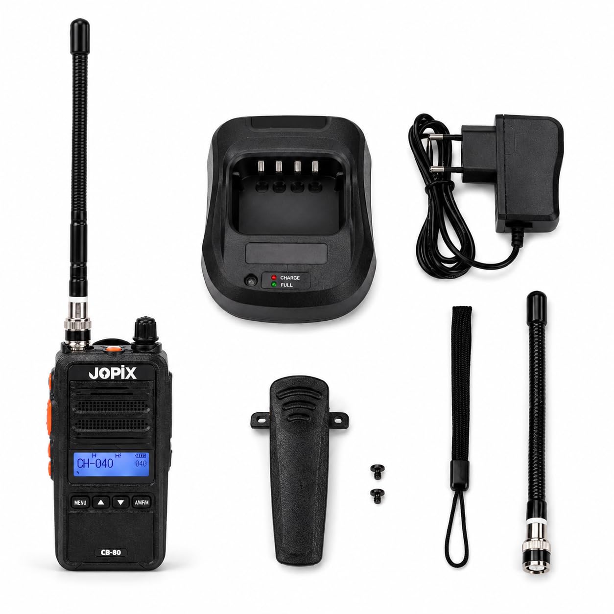 Jopix CB-80 Multi-Norm CB-Funk Handgerät - Tragbare 27 MHz CB-Funkgeräte AM/FM 4W Walkie-Talkie mit 2600mAh Li-Ion Akku