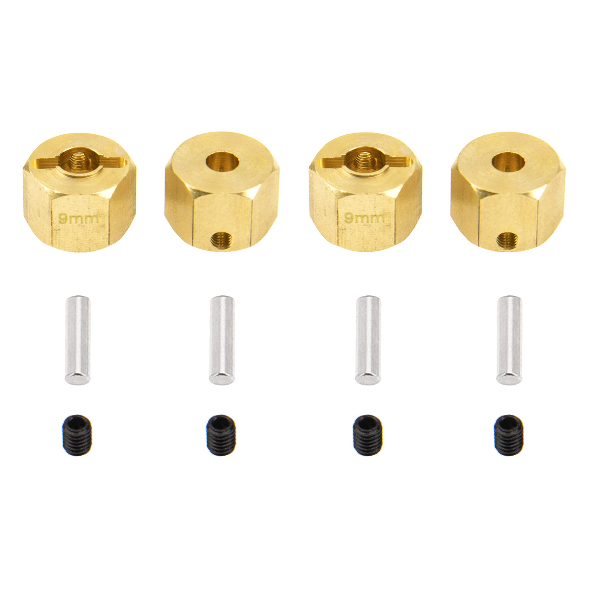 Brass 12mm Wheel Drive Hex Hub Adapter with Pins Counterweight Compatible with Axial SCX10 90046 Tamiya CC01 D90 Redcat Gen7 1/10 RC Crawler Car (Thickness: 9mm)