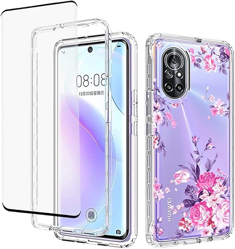 Funda para Nova 8, ANG-L22B ANG-L21B con protector de pantalla de vidrio templado, suave 360 cuerpo completo, a prueba de golpes, híbrida,