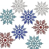 CONTENIDO DEL EMBALAJE - 24 colgantes de decoración navideña con copos de nieve, copo de nieve azul * 6, copo de nieve azul claro * 6, copo de nieve plateado * 6, copo de nieve rojo * 6, diámetro aprox.10 cm.