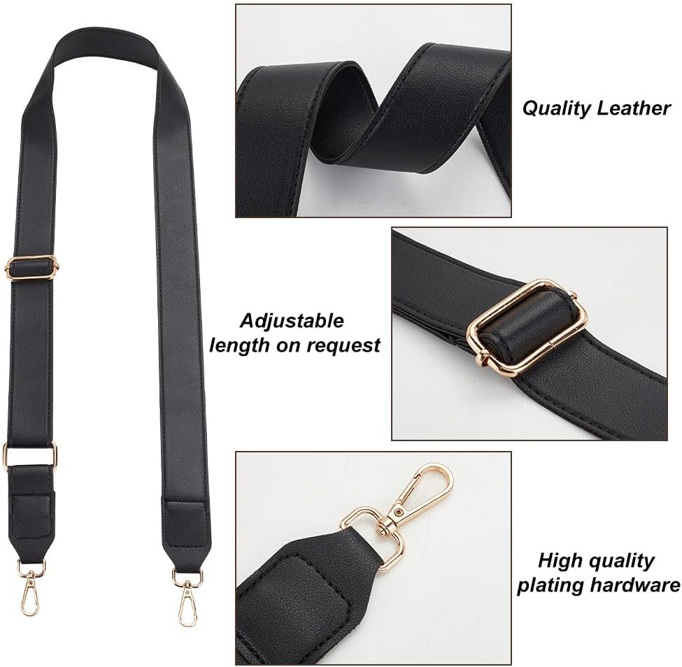 PH PandaHall 1.4 inch Wide Crossbody Strap, 33~55 inch Black PU Leather Shoulder Bag Strap Adjustable Purse Strap Replacement Shoulder Strap for Briefcase Messenger Bag Handbags Women Purse - Image 4