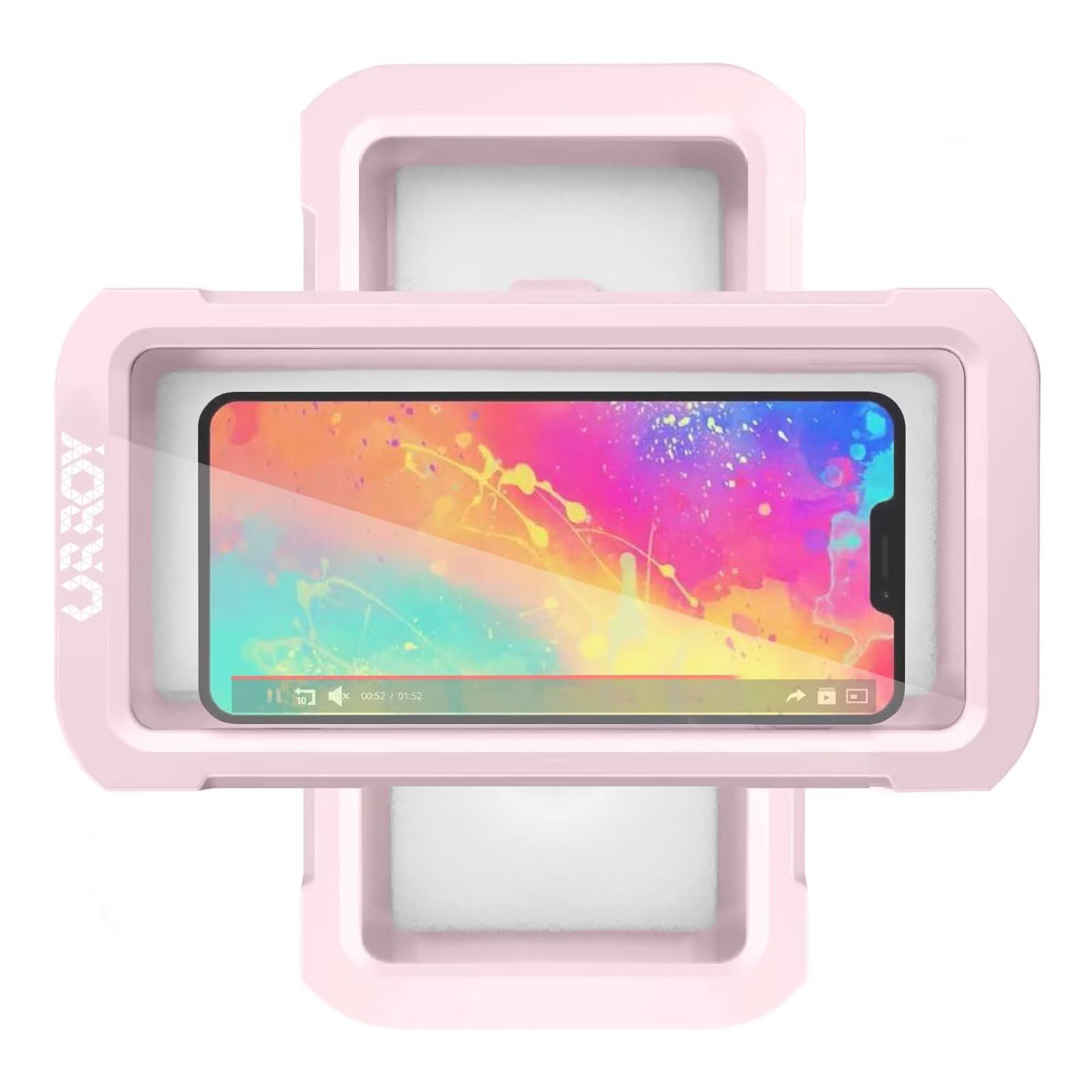 URROY Shower Phone Holder Waterproof, 360° Rotation Shower Phone Case, Anti-Fog High Sensitivity Universal Cover Mount Stand for Bathroom Wall Mirror Bathtub Kitchen, Gift for Men Women Pink