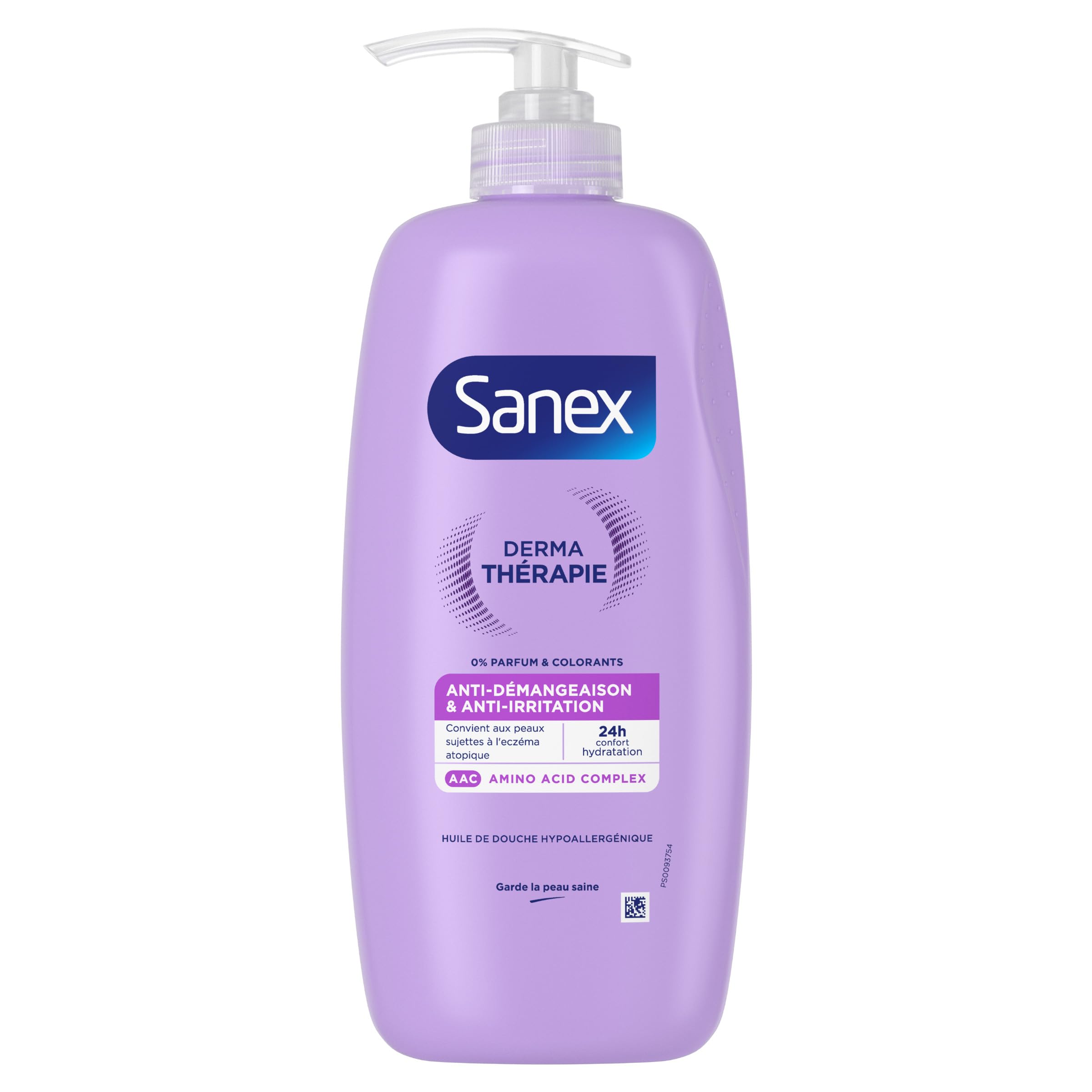 SANEX - Derma Thérapie - Huile de douche anti-démangeaisons et anti-irritations - Gel Douche - Peaux sujettes à l’eczéma atopique - hypoallergénique - complexe d’acides aminés - Pompe 725ml