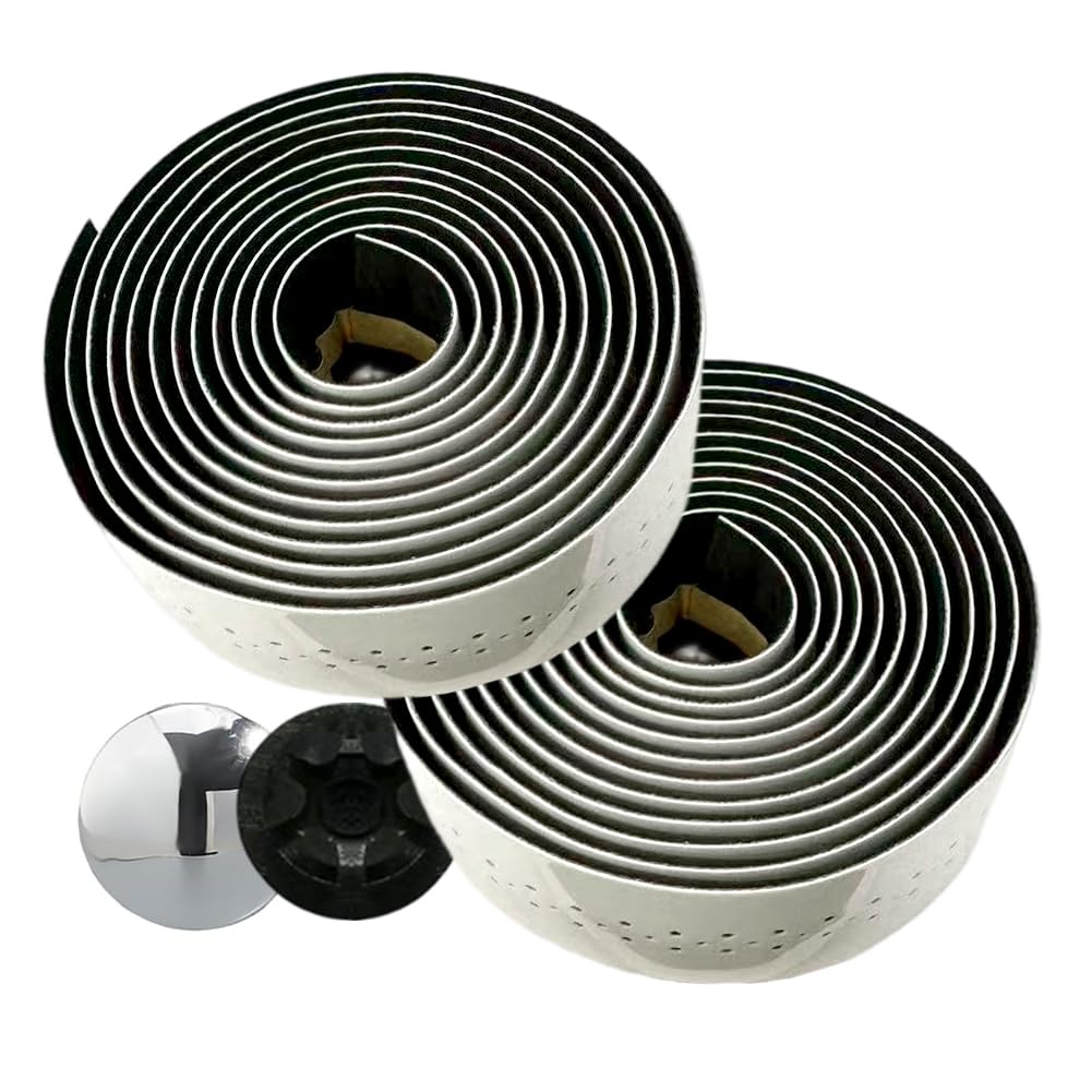 GORGECRAFT 2 Rolls Road Bike Handle Tape White Handlebar Tape Bicycle Handle Bar Tapes PU Leather Bike Handle Wrap with 2 PCS End Plugs for Road Bike Steering Wheel Chair Armrest Fishing Rot