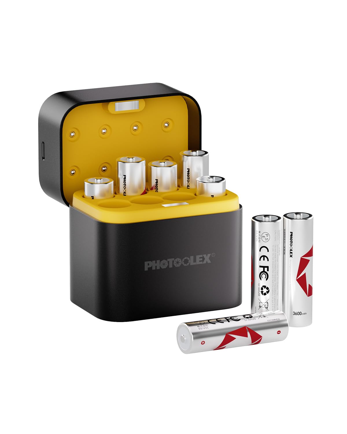 Chargeur Intelligent Piles AA/AAA PHOTOOLEX - 8 Emplacements, USB-C, LED, Pour NiMH Et Lithium