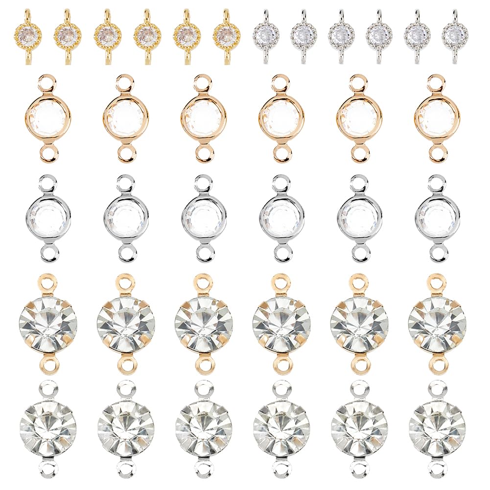 SUPERFINDINGS 32 PEZZI 4 Stili Strass Connettori Charms Zirconia Link Charm Cristallo Ciondolo Strass Connettore Per Collana Bracciale Orecchini