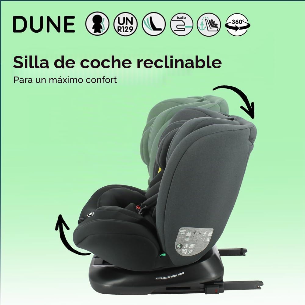 Nania Dune, Asiento de coche, i-Size, giratorio 360, escalable, nacimiento y hasta 12 años, grupo 0/1/2/3, 40-150 cm, asiento de coche ISOFIX, rotación 360, inclinable, reposacabezas ajustable
