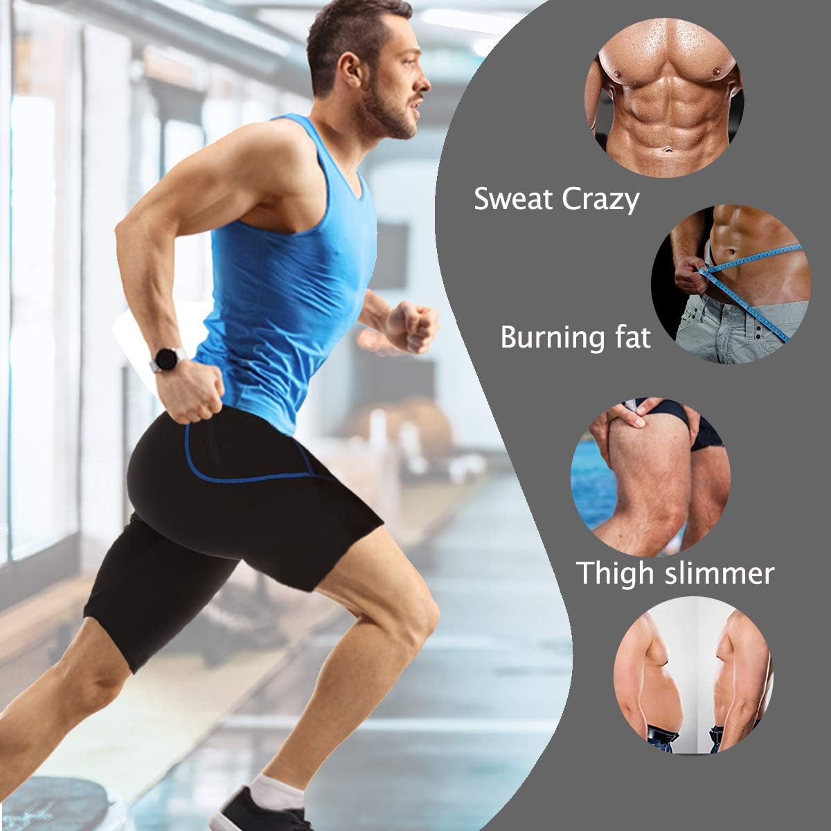 Sauna Sweat Shorts für Herren Neoprene Schlankheits Workout Thermo Shorts Schwitzhose Zum Abnehmen Saunaanzüge Bauchkontrolle Effekt Bauch Weg Sportleggins
