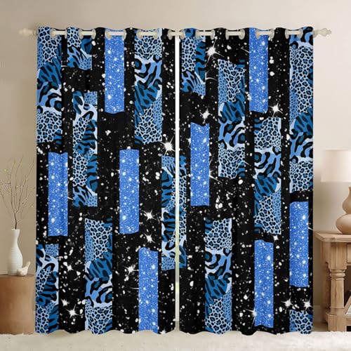 Homewish Cortinas de ventana de piel de leopardo de tigre de 52 x 63 pulgadas, juegos de 2 paneles, cortinas opacas rectangulares con lentejuelas de guepardo, cortinas geométricas para ventana