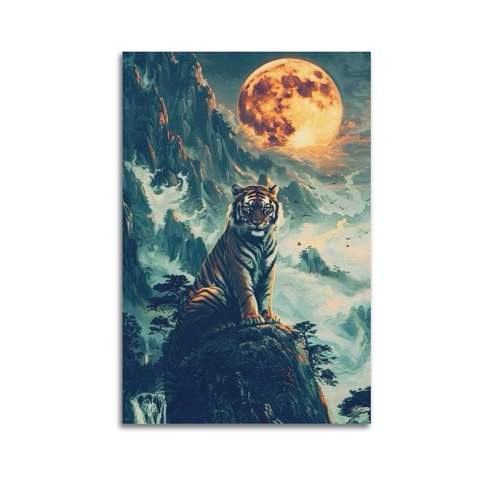 ZSZWHJ Animal Artwork Poster Tiger on The Hilltop Poster Decorative Painting Canvas Wall Posters And Art Picture Print Modern Family Bedroom Decor Posters 24x36inch(60x90cm)