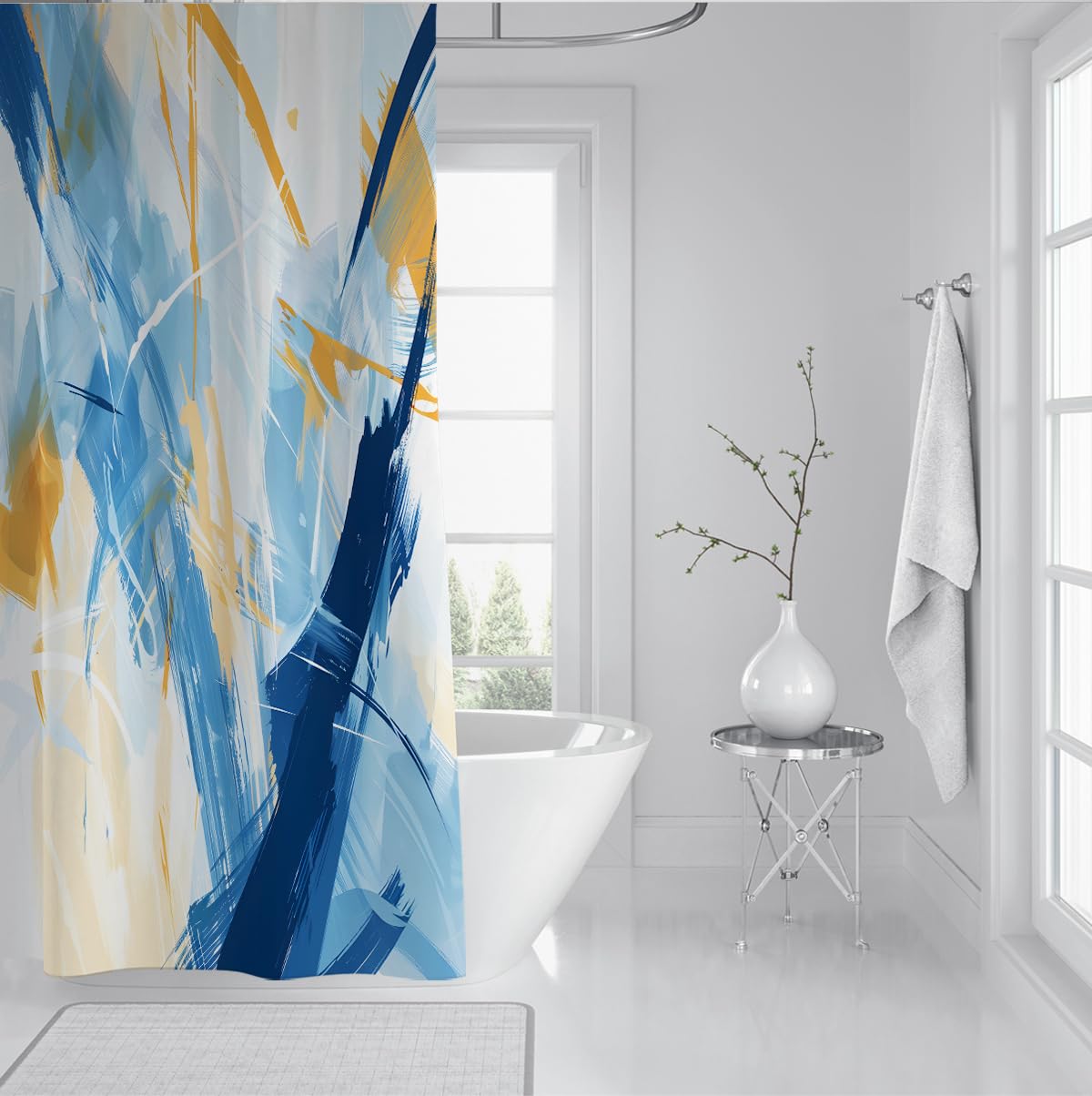 Rideau de douche lignes géométriques peintes modernes W240xL180 cm