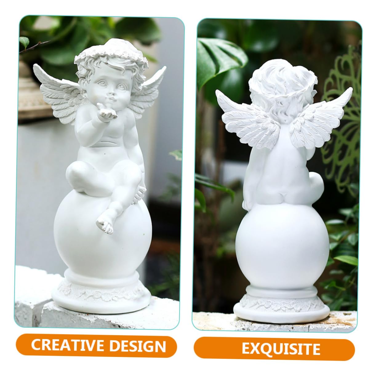 ABOOFAN Statua di Angioletto Seduto in Resina Bianca Decorazione per Giardino Regalo Personalizzabile per Compleanno
