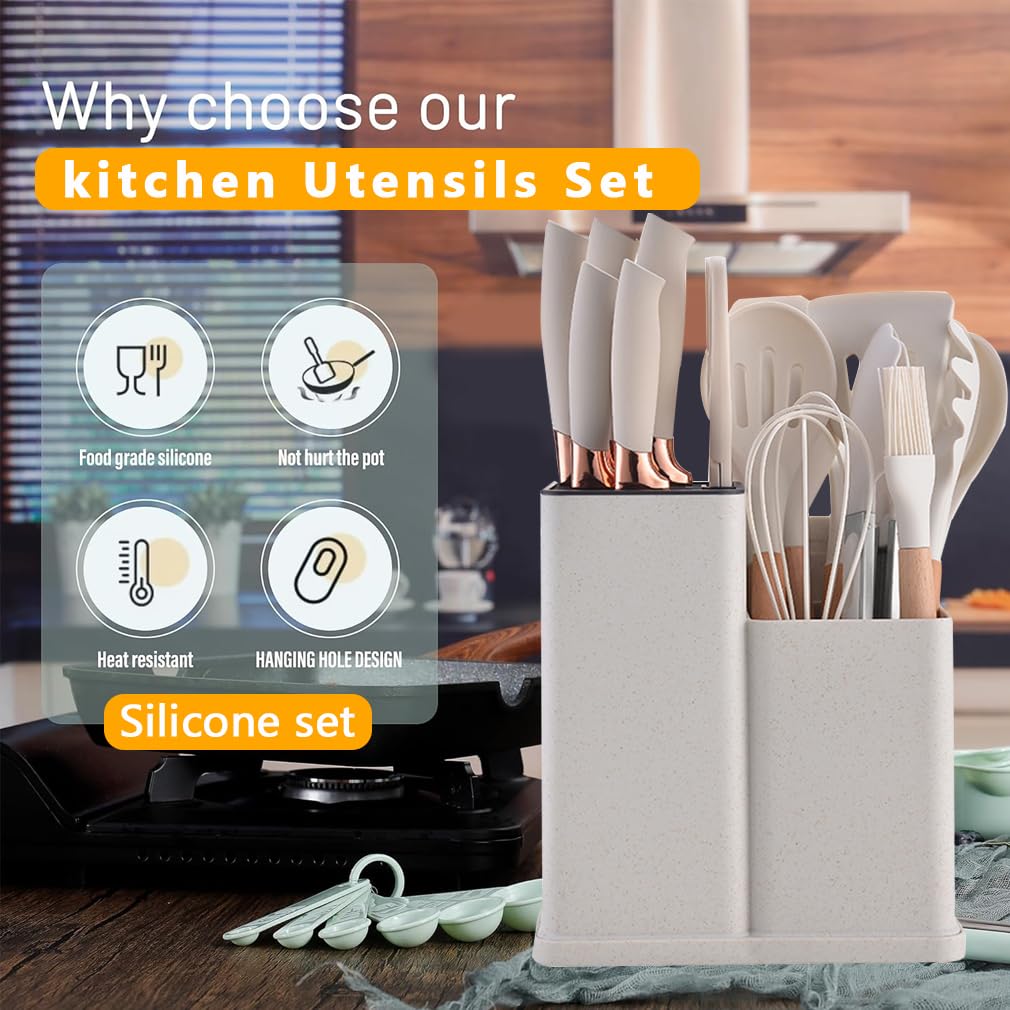 19 Piece Silicone Kitchen Utensil Set with Storage Bucket Non-Stick Cookware Tools, Camping Chef Kit, Food Grade Heat Resistant Silicone and Rust-Proof Coating