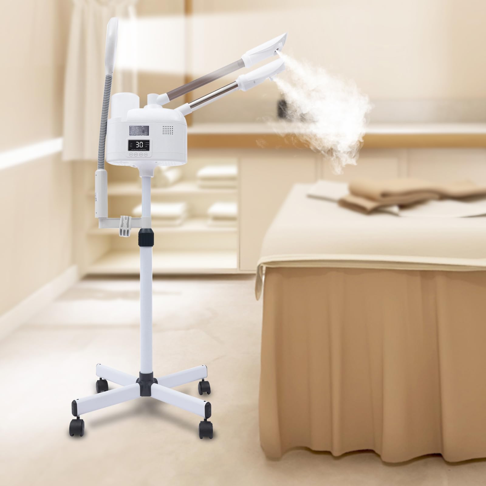 Vaporizzatore viso professionale 3 in 1 altezza regolabile funzione ozono, studio cosmetico sauna facciale evaporazione, per casa e salone di bellezza