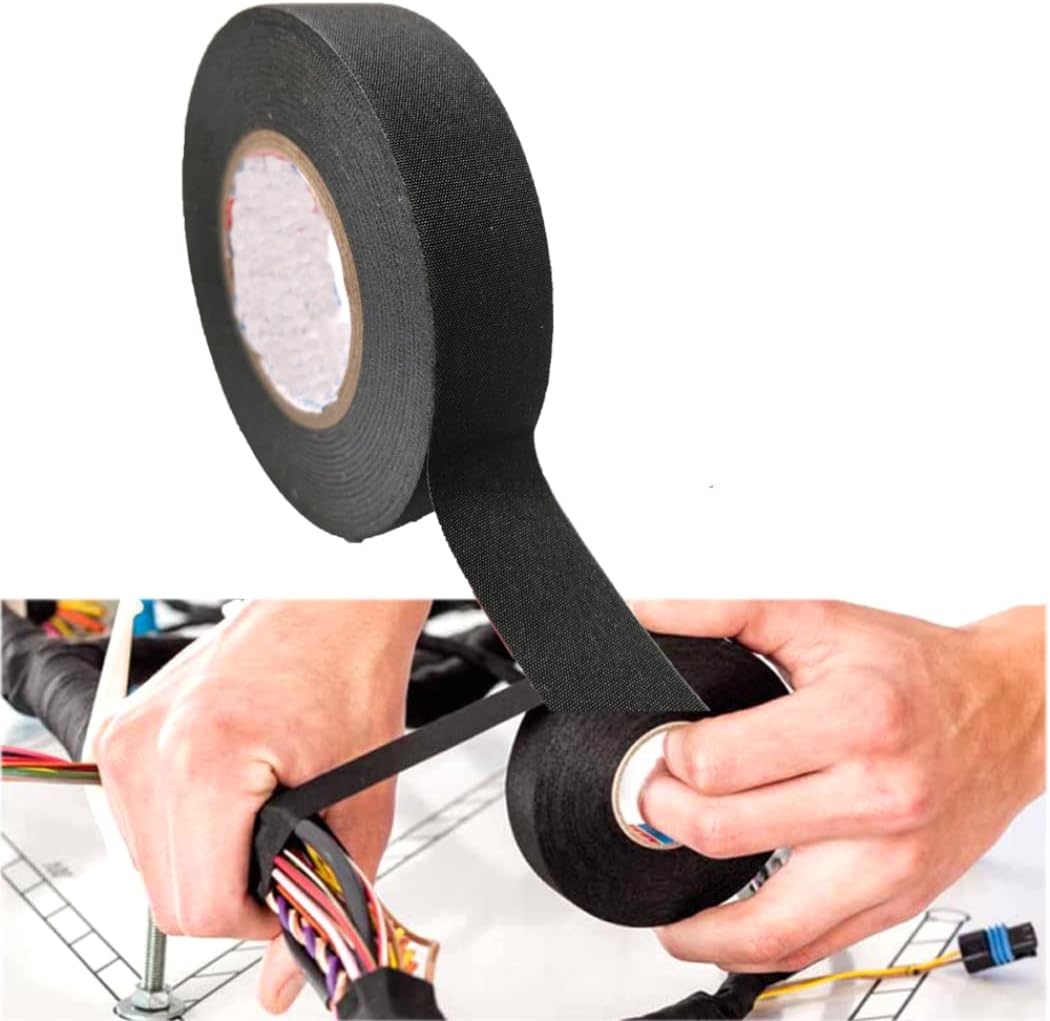 15M Wire Harness Tape/Wiring Harness Cloth Tape/Black Self Adhesive Fabric Tape for Electrical Wire harnessing Noise Damping Heat Proof Gift Pack of 3