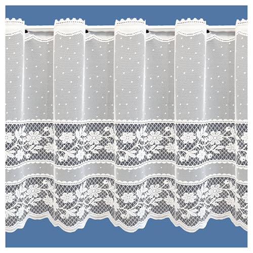 Maple Textiles Floral Band Cafe Net Curtain Sold by the Metre and sent in one Piece. Ideal for Caravans and Small windows. Available in 2 Drops (24(60cm) Drop)