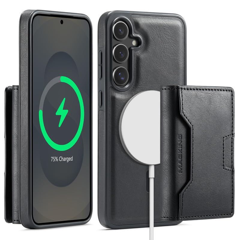 Funda magnética 2 en 1 para Samsung Galaxy S24+ con bloqueo RFID y carga inalámbrica negra