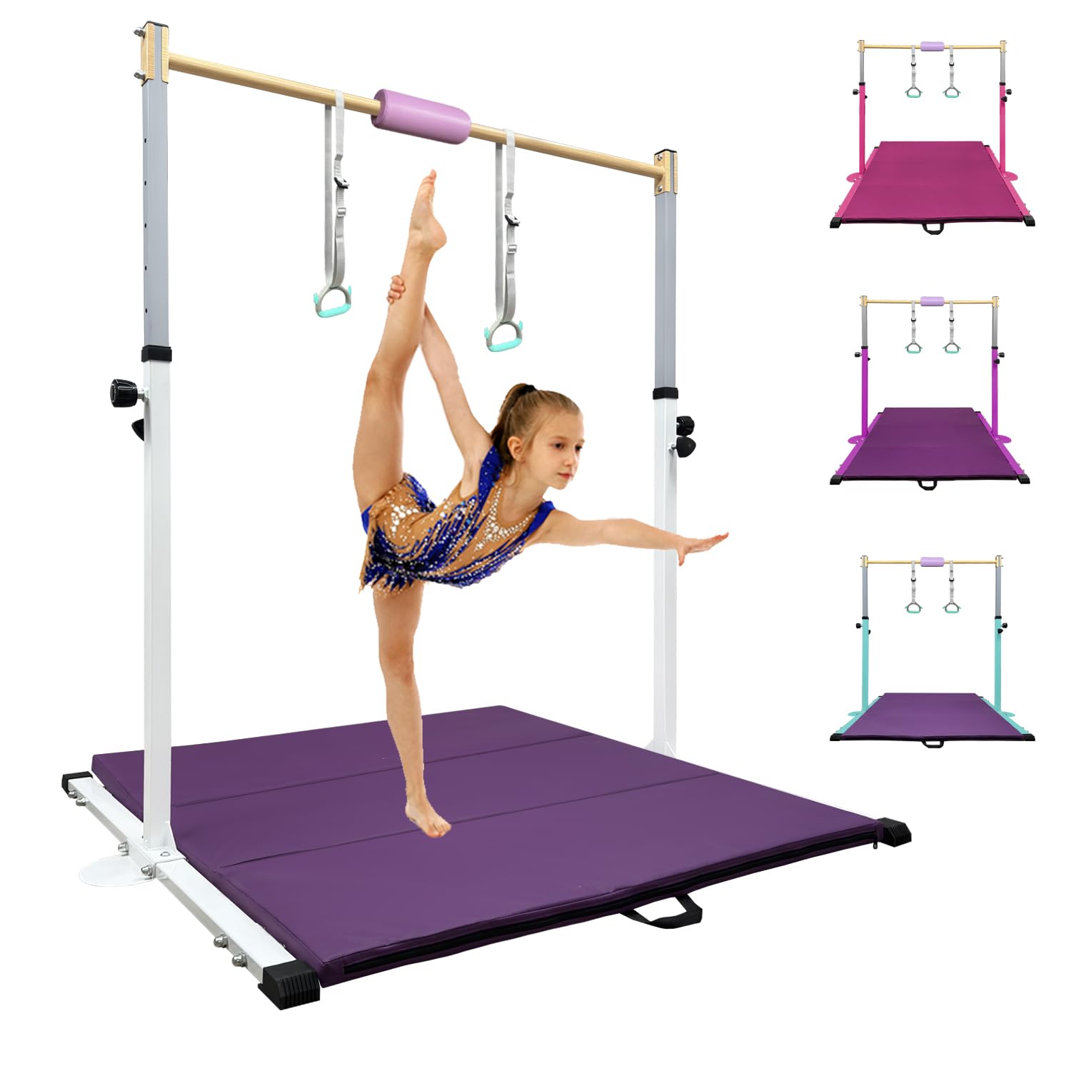 HomeSun Gymnastikstange für Kinder Robuste Kip Bar mit Ringen horizontale Turnreck für Heimtraining Höhenverstellbar 90-150cm Trainingsgerät bis 100 kg Alter 3-15