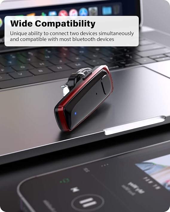 ADADPU Bluetooth Headset - V5.0 Wireless Handsfree Earpiece Built-in Dual Mic Noise Cancelling, 10 Days Standby 16Hrs HD Talktime Ultralight Headset for iPhone Android Samsung Laptop(Red)