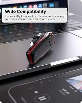 ADADPU Bluetooth Headset - V5.0 Wireless Handsfree Earpiece Built-in Dual Mic Noise Cancelling, 10 Days Standby 16Hrs HD Talktime Ultralight Headset for iPhone Android Samsung Laptop(Red)