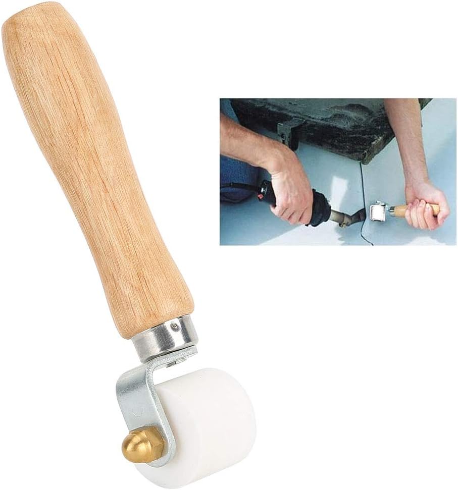 Fdit 28mm/1.1in PTFE Detachable Hand Pressure Roller, 2‑Way Bearing High Temperature Wooden Handle Welding Tool