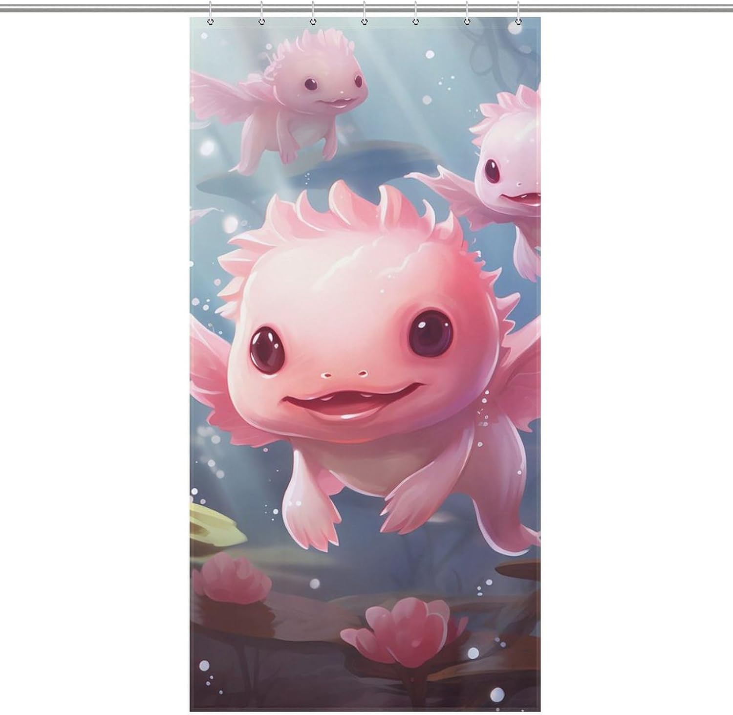 Cute Axolotls Funny Shower Curtains Washable Bath Curtain Liner with Hooks for Bathroom Bath Tubs