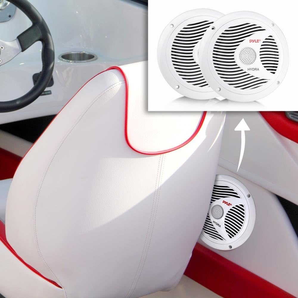 Pyle 6.5 Inch Dual Marine Speakers - 2 Way Waterproof and Weather Resistant Outdoor Audio Stereo Sound System with 150 Watt Power, Polypropylene Cone and Cloth Surround - 1 Pair - PLMR60W (White)