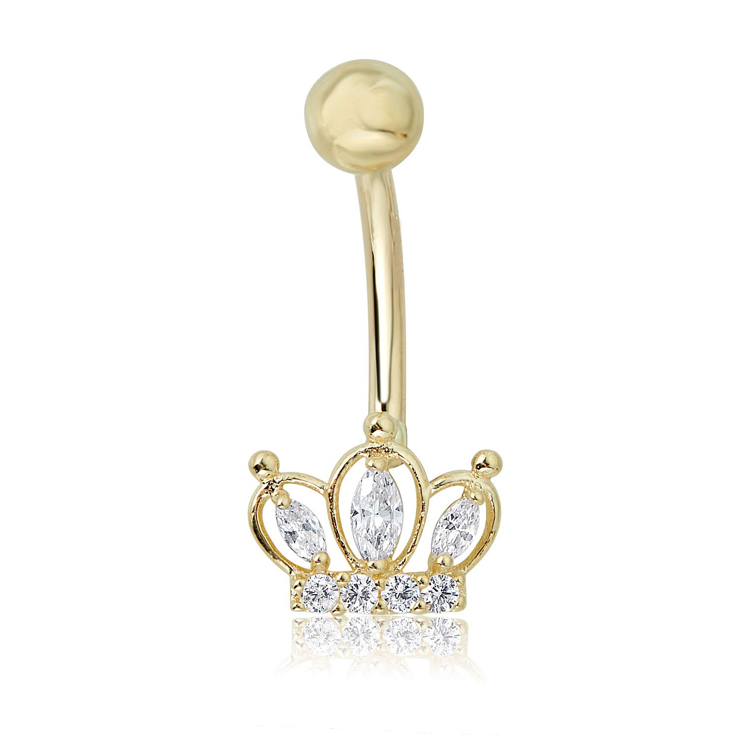 AVORA 10K Gold Simulated Diamond CZ Tiara Crown Belly Button Ring Body Jewelry (14 Gauge)