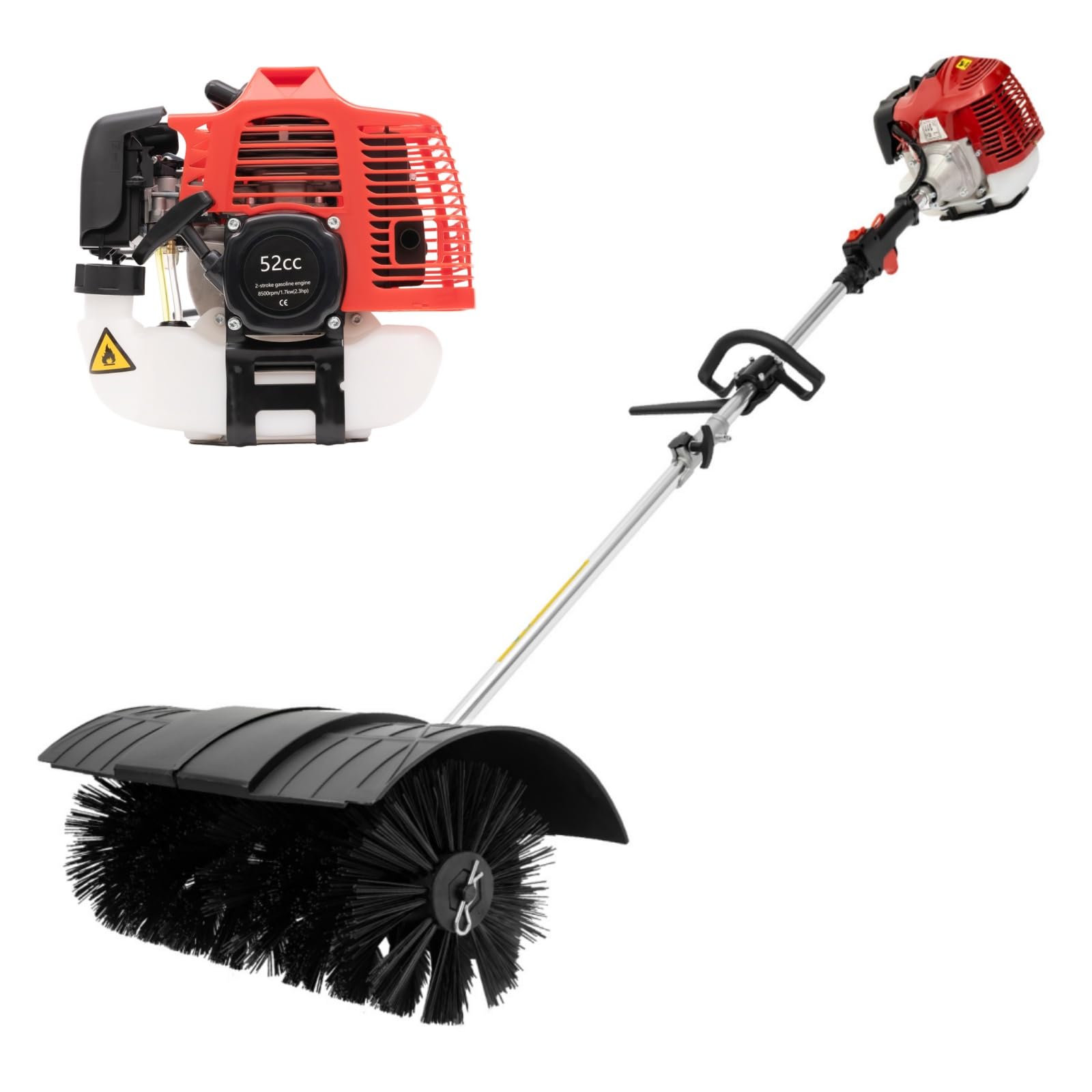 52CC Benzin Kehrmaschine, 2.3 PS 2-Takt Benzin Motorbürste Motorbesen,Handkehrmaschine Schneefräse Für Die Reinigung Von Rasen, Laub, Kunstrasen, Gras und Schotter