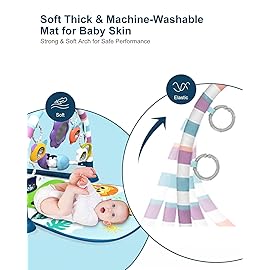 dearlomum Baby Play Mat Gym, Funny Play Piano Tummy Time Activity Mat with 5 Infant Sensory Toys, Music and Lights, Boy & Girl Gifts for Newborns 0 to 3 6 9 12 MonthsNew Blue