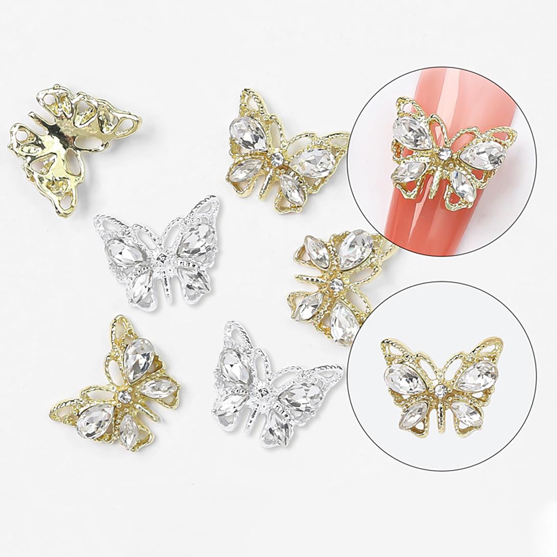 3D Butterfly Nail Charms for Acrylic Nails 12PCS Silver Gold Butterflies Nail Decoration With Gems and Rhinestones - Image 2