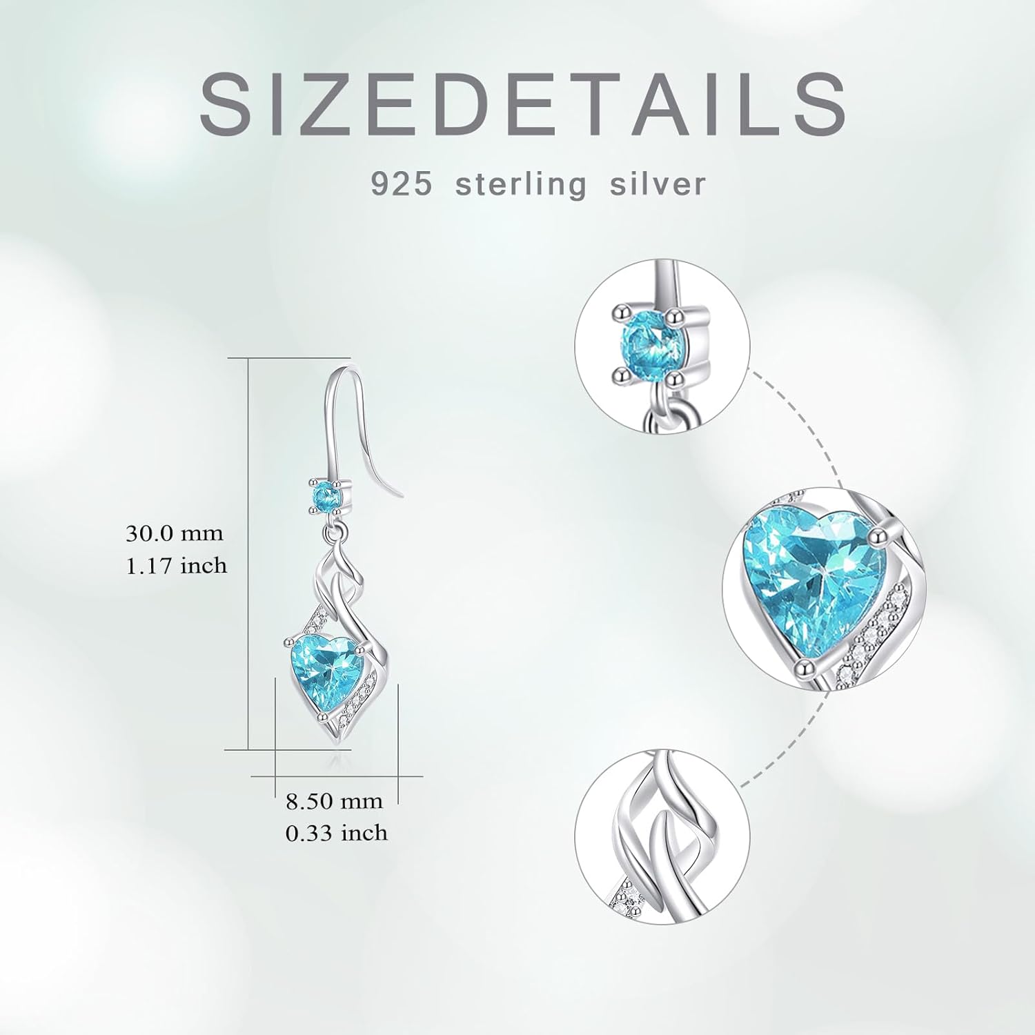 925 Sterling Silver Infinity Dangle Drop Earrings Heart Created Birthstone Gemstone Earring Christmas Birthday Jewelry Gifts for Women Wife Mom Nana - Image 5