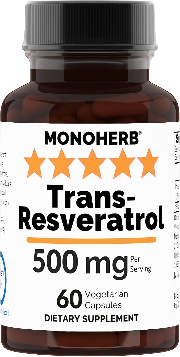 Amazon.com: MONOHERB Trans Resveratrol 500 mg - 60 Veg Capsules | 250 ...