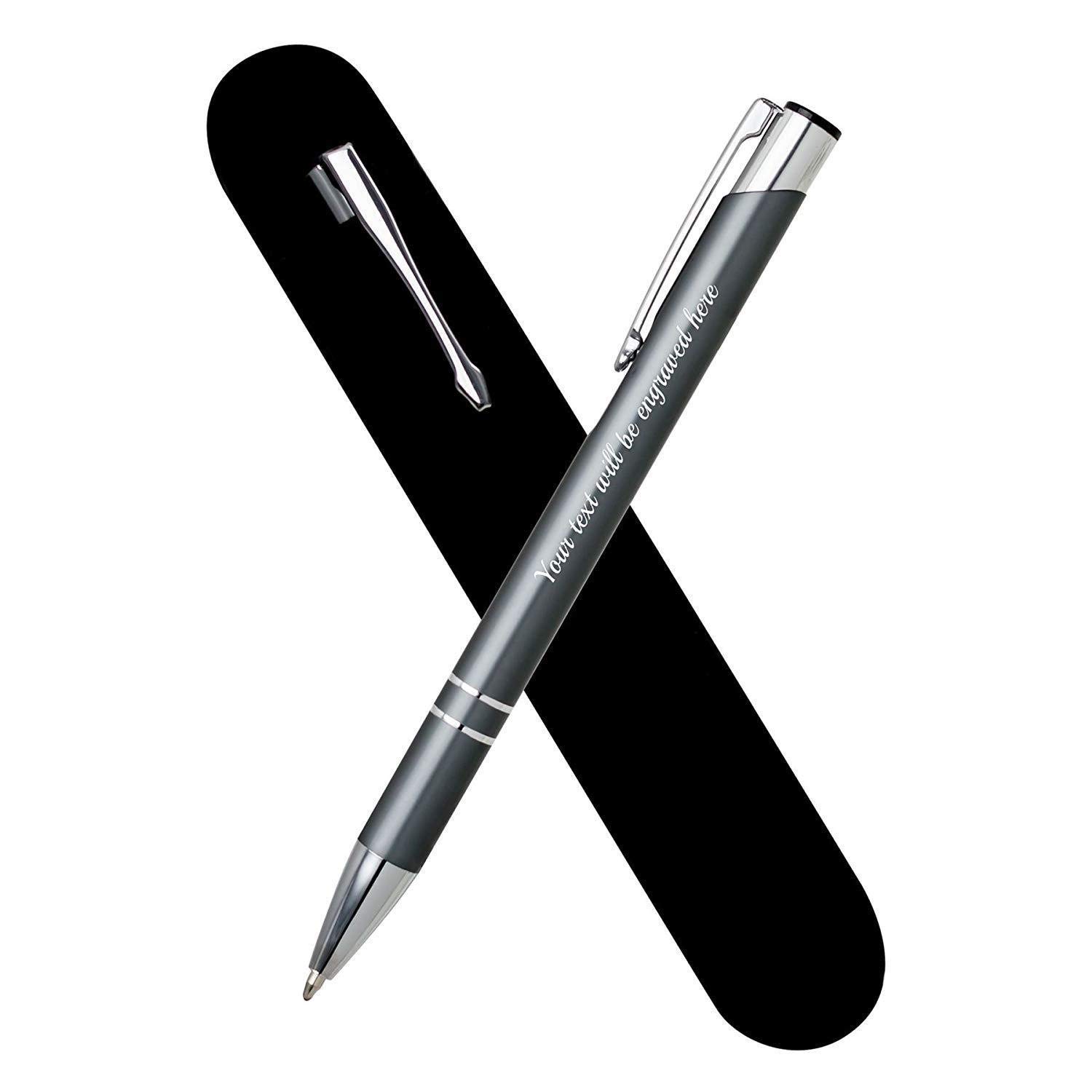 Paul Clover Personalised Engraved Metal Ballpoint Pen Comes In Velvet Pouch Blue Plus Black Ink Refill - Enter Your Custom Text (Gray) — image 1