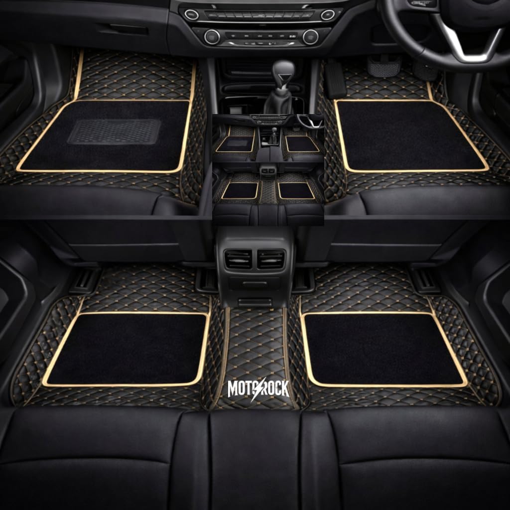 Premium 7D Car Floor Mat Full Set for Jeep Wrangler|| Luxury Leather with Grass Mat Complete Set || 100% Waterproof and Washable || Color : (Black and Beige)