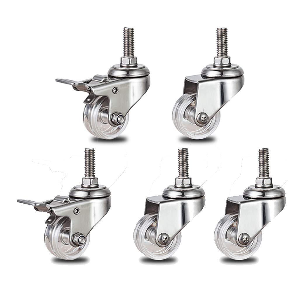 Möbelrollen, Caster Wheels,Wheels Pack of 4 Swivel Metal Stem Caster,Heavy Duty Castors,Transparent PC-Material Furniture Wheel,with Threaded Stem M10,Capacity 231lb,for Chair Table (2in,Brake) ( Colo