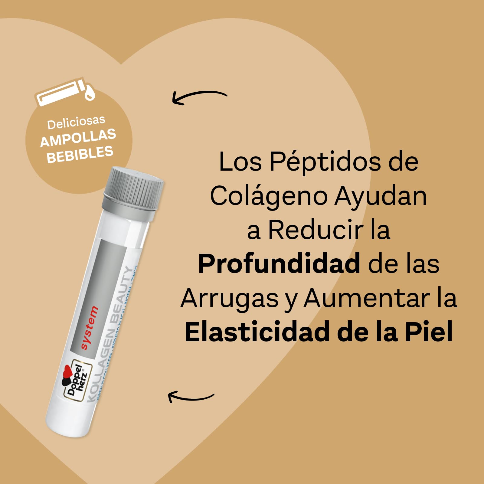 Doppelherz system KOLLAGEN BEAUTY - Complemento Alimenticio para Piel con Péptidos de Colágeno, Extracto de Açai, Biotina, Vitamina A, C y E, Zinc y Cobre, Sin Gluten ni Lactosa, 30 Viales
