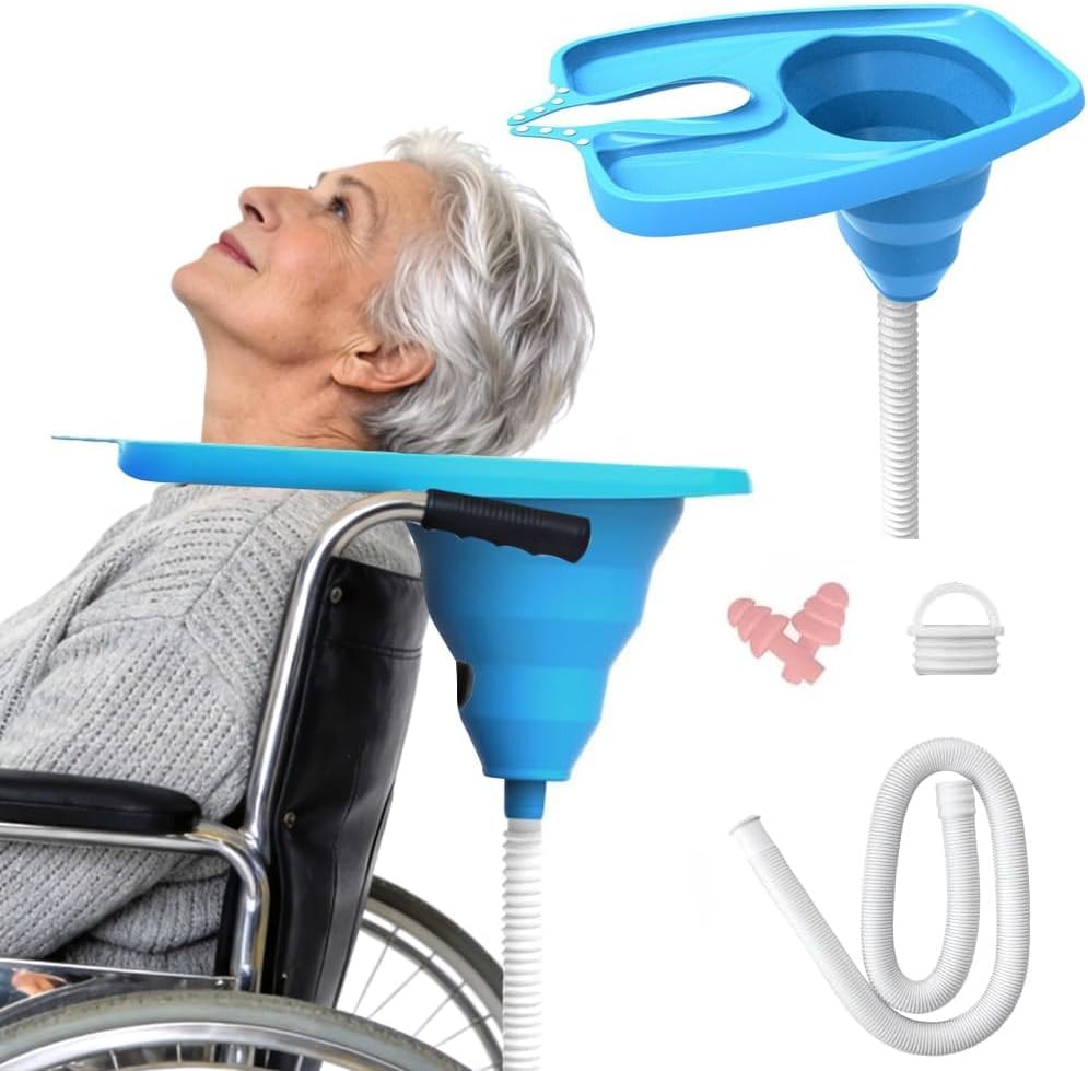 DASIAUTOEM Lavacabezas para personas encamadas, lavacabezas plegable, lavacabezas portátil para personas encamadas, lavado de cabello en la cama para mujeres embarazadas y personas con cepillo de