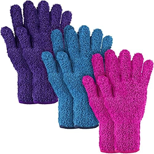 Bencailor 3 Pairs Microfiber Gloves Dusting Cleaning Gloves Plants Gloves Lengthen Thicken Cleaning Gloves Mitt for Blind(Purple, Blue, Rose Red) - Thumbnail 2