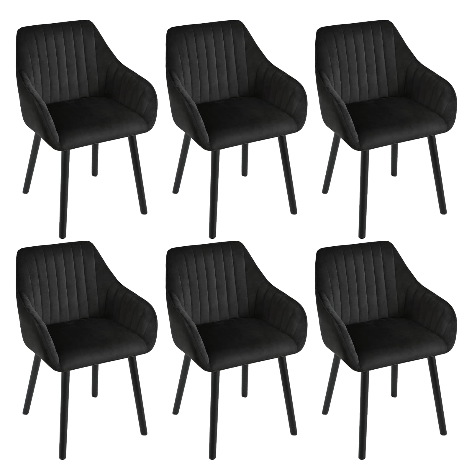 Goeurvant Dining Chairs Set of 6, Modern Kitchen Chairs with Backrest & Wooden Legs, Upholstered Armchairs for Living Room, Dining Room, Restaurant, Black โ image 1