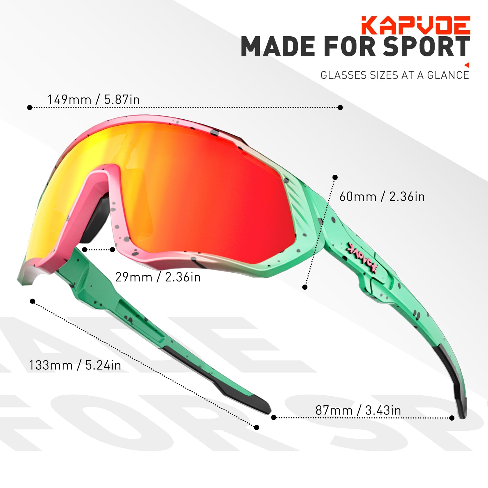 KAPVOE Gafas de Ciclismo Polarizadas con 1 Lente O 5 Lentes Intercambiables TR90 Gafas de Sol Deportivas Mujeres Hombres K9408