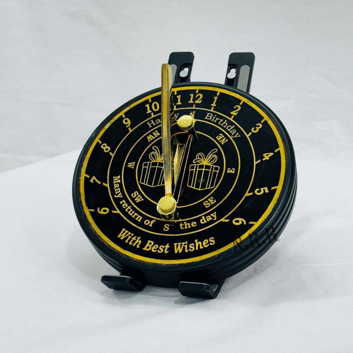 Brújula de latón con Reloj de Sol Grabado, brújula de Trabajo Best Wishes For Happy Birthday Many Return of The Day, brújula Redonda Negra para Regalo