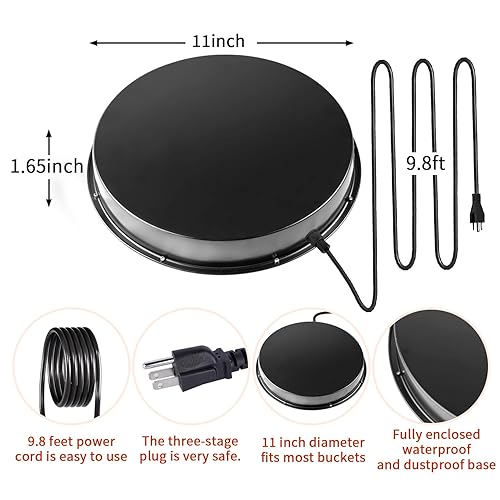 Miniatura 2 de Calentador de agua de pollo de 15 pulgadas, base grande de agua para aves de corral calentada de 125 vatios para 5 galones, con termostato y cable