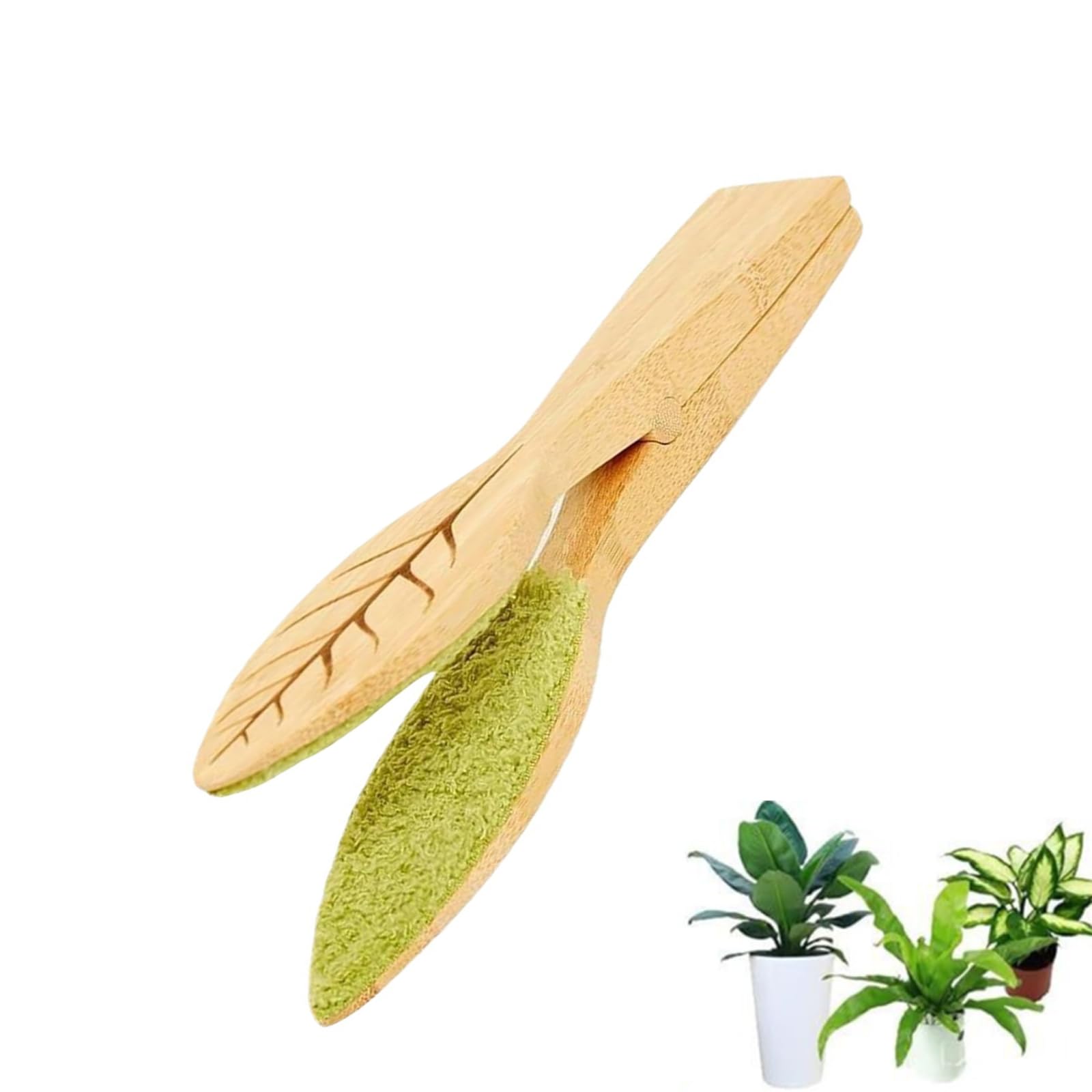 Shirene Wooden Leaf Cleaning Tongs,Double-Sided Leaf Shine Wipes for Indoor Plants Reusable Plant Care Duster with Ergonomic Handle for Gentle Dust Removal and Household Cleaning